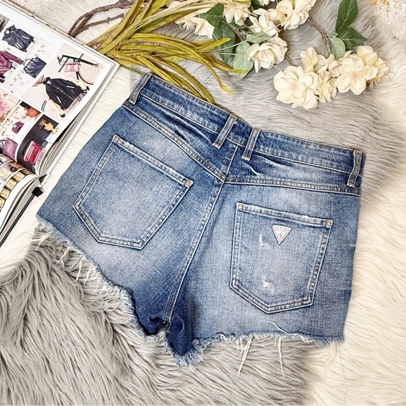 Guess Pants - Guess Logo Pocket High Rise 90s Button Fly Cutoff Women’s Denim Shorts Sz 29